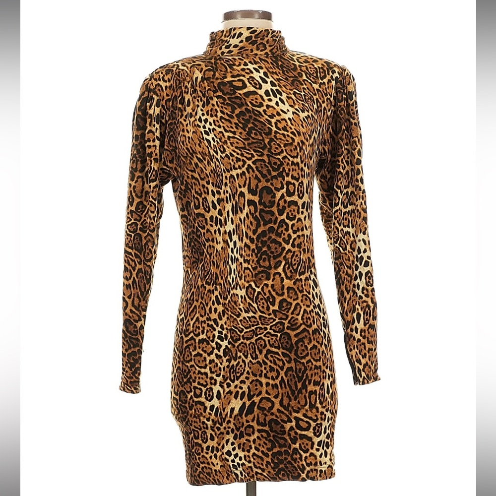 Ronny Kobo Leopard Print Long Sleeve Dress